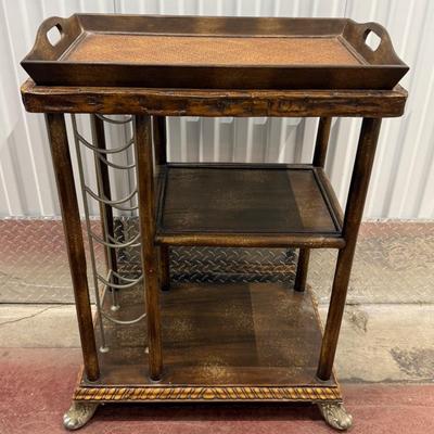West Indies Style Woven Rattan And Composite Wine Rack + Tray
