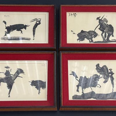 Set Of 4 Picasso Bullfight Framed Lithographs ‘Toros Y Toreros’ Dated 3.4.59