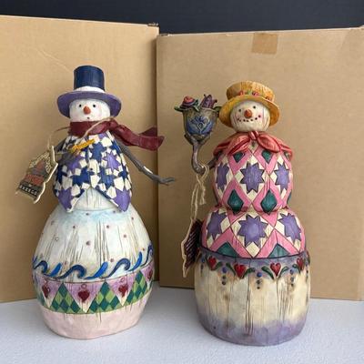 Pair (2) Jim Shore Heartwood Creek Snowmen Figures, Boxed