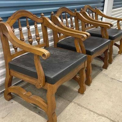 Three Vintage Vinyl And Oak Chairs