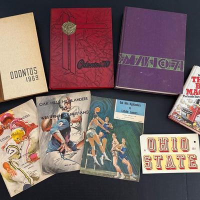 Vintage Ohio Sports Memorabilia With OSU Decal, Yearbooks, Oak Hills HS Programs