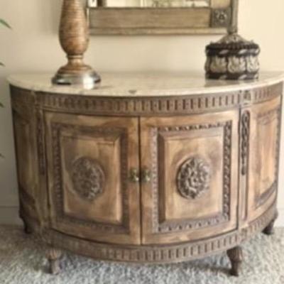 Renaissance Style Half Lune Cabinet With Marble Top