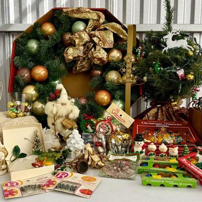 Christmas Decor With Lights, Potted Tree, Wreath, Ornaments, Stained Glass, Etc
