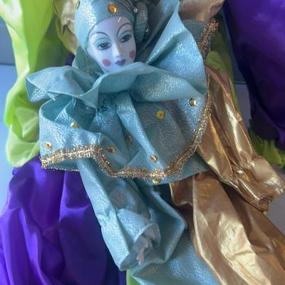 BE734 Mardi Gras Jester & Harlequin Porcelain Doll