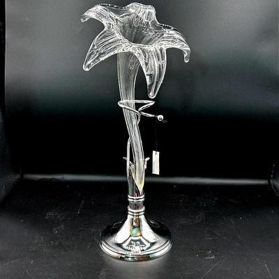 BE547 Large Hand-Blown Clear Glass Lily Trumpet Flower 