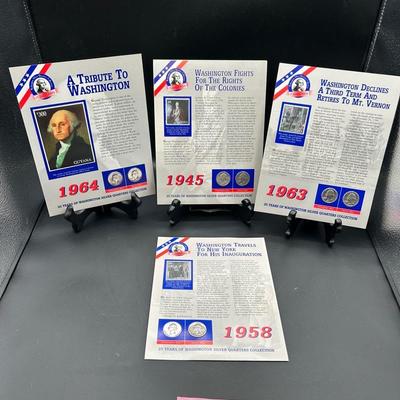 BE524 US 1945, 58, 63 & 64 Washington Quarter Collector Card Sets
