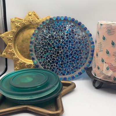 BE662 Decorative Candle Holders And Mosaic Plate