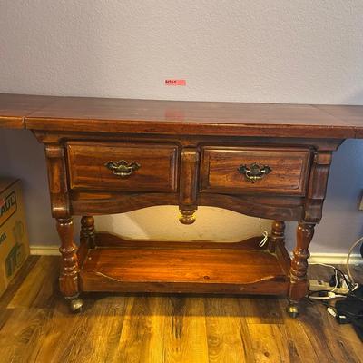 BE935 Butler Rolling Two Drawer Cabinet Table W/ Extension Leafs