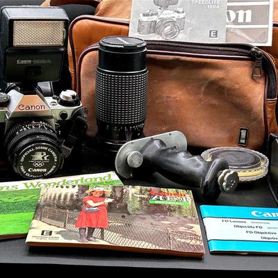 BE513 Canon AE-1 Camera, SpeedLite, & Zoom Lens