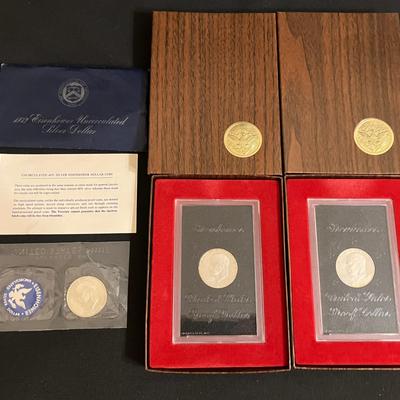1972 Uncirculated 40% Silver Eisenhower Dollar Coin and 2 1971-S Eisenhower Proof Silver Dollars