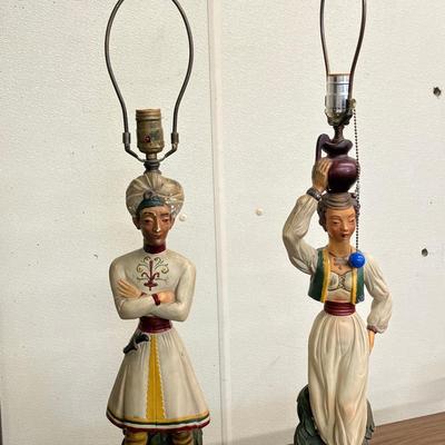 Pair of Figural Tables Lamps, Signed and Dated 1949 (Need to be Rewired)