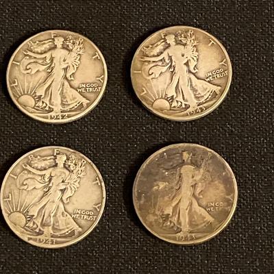 4 Walking Liberty Silver Half Dollars