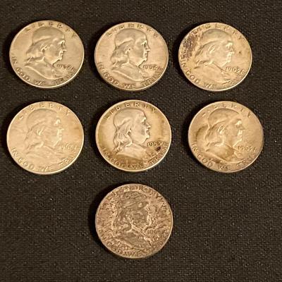 7 Franklin Silver Half Dollars