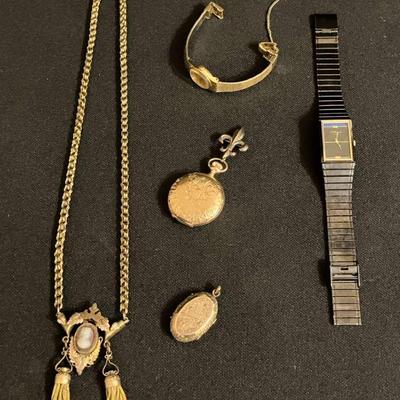 Double Tassel Cameo Pendant Necklace, Locket, Watches, and Elgin Pocket Watch
