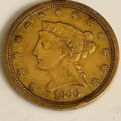 1866 Liberty Head $2.50 Gold Quarter Eagle Coin