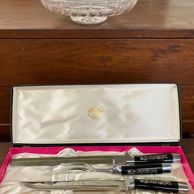 Stuart Crystal Bowl and Armack Solingen Germany Carving Set 