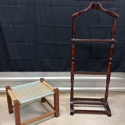 Wood Towel Holder And Woven Wooden Stool
