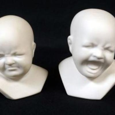 Sale Photo Thumbnail #73: 1073	4 PARIAN BABY HEADS, 1 GREEN MARK LENOX, EACH APPROXIMATELY 4 N H
