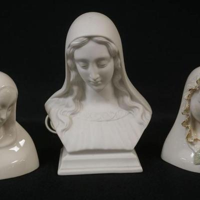 1006	CYBIS-ROUSE PARIAN MADONNA BUSTS, GROUP OF 3, PARIAN MADONNA HAS INTERNAL LIGHT, TALLEST APPROXIMATELY 7 IN HIGH
