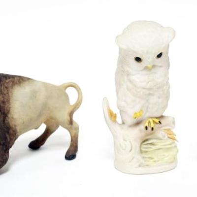 Sale Photo Thumbnail #75: 1075	CYBIS BISON AND OWL FIGURINES, TALLEST APPROXIMATELY 5 IN H
