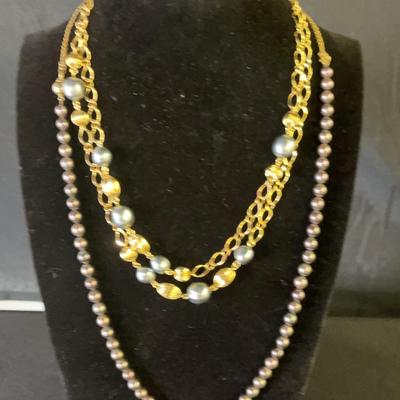 2 Necklaces with Black Pearl colored beads 