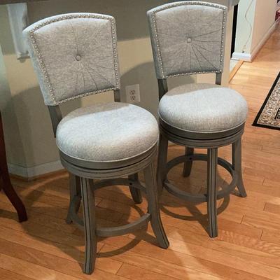 Pair Of Upholstered Swivel Bar Stools 