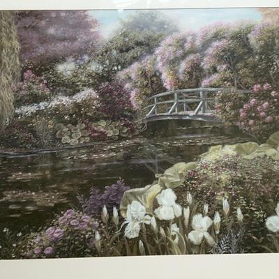 Framed Signed Landscape Picture With Bridge 