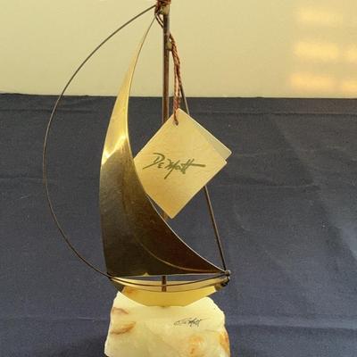 Demott Ship Sculpture On Onyx Base