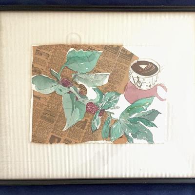C.H. Mooney Mixed Media Watercolor Collage “Coffee Classifieds” 