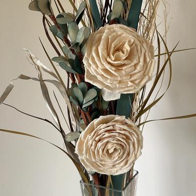Wooden Flower Arrangement In Glass Vase 