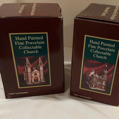 Handpainted Porcelain Lighted Christmas Village Churches 