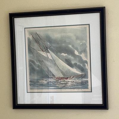 Signed Watercolor Ship 