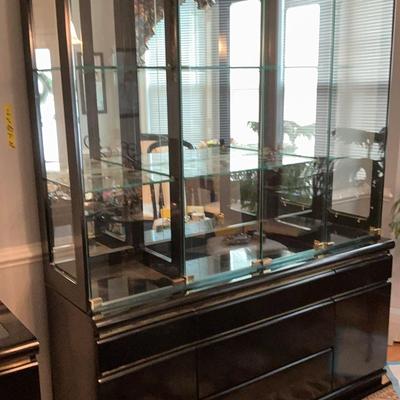 Black Lacquer Display Cabinet With Gold Accents 