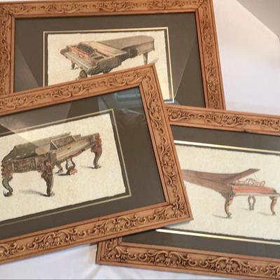 3 Coordinating Framed Piano Prints 