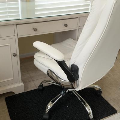 Cream Glass Top Desk With Office Chair 