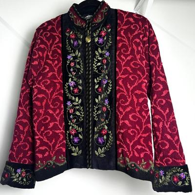 Icelandic Design Floral Embroidered Sweater Jacket - Size M