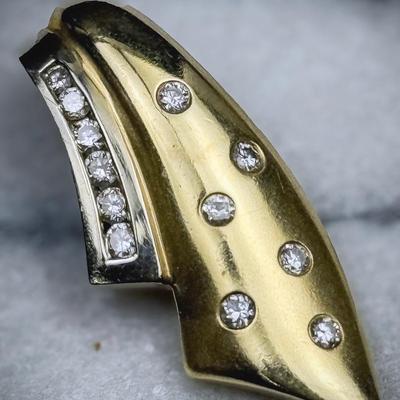 14K Gold Bi-Color Gold Diamond Accented Pendant- 1.25” Long