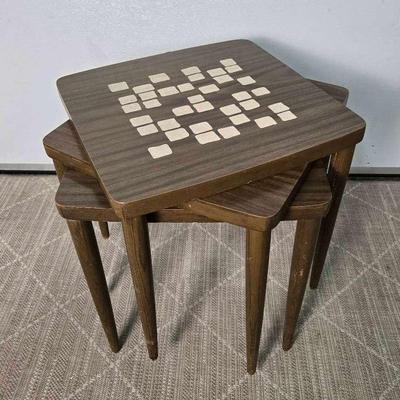 Mid Century Modern Stacking Wood Side Tables With Laminate Tops (3)