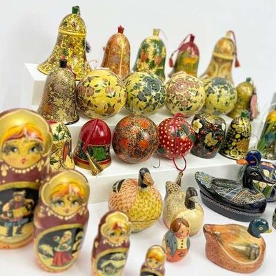 Lacquerware: Russian Nesting Dolls, Duck Trinket Boxes, Ornaments, Bells 