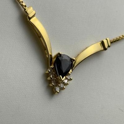 14K Gold Sapphire & Diamond Box Chain Necklace - 21.5"
