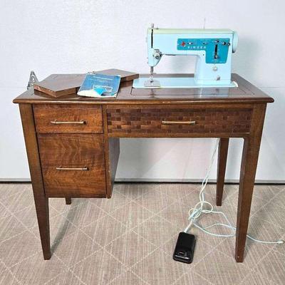 Mid Century Sewing Table with Vintage Singer Style-Mate Model 347