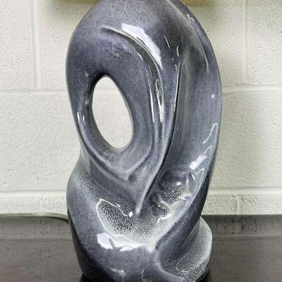 Mid Century Sculptural Blue Ceramic Lamp 