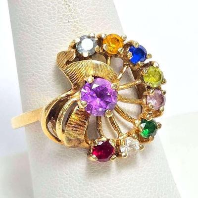 14K Gold Multi-Color Stone Ring - Size 8.5