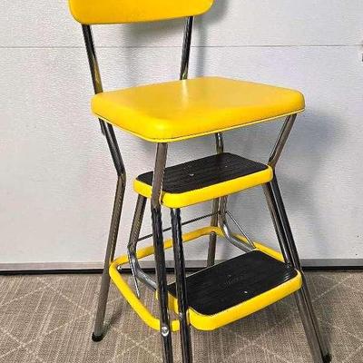 Vintage Yellow Cosco Step Stool Chair - 14.25x17x34.25"