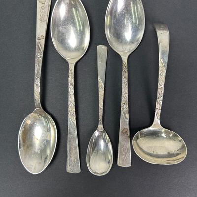 Stieff Sterling Silver Serving Spoons, “Rose Motif” Pattern With Monogram