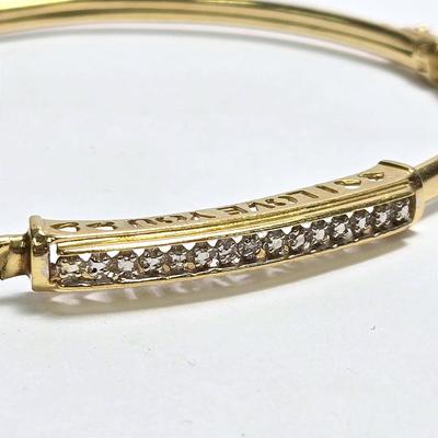 10K Gold Diamond Accented "I Love You" Hinged Bangle Bracelet- 2.5" Wide 