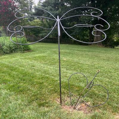 Handcrafted Wrought Iron Flower Pot Displays - Butterfly Garden Stake & Heart Hanger