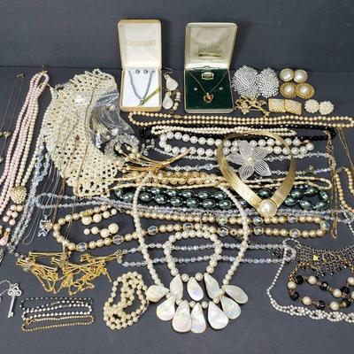 Faux Pearl, Rhinestone, Crystal & Gold Tone Costume Jewelry
