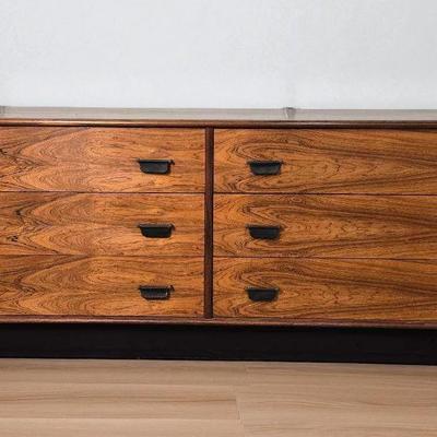 Mid Century Style Wood Dresser With Leather Pulls - 63x18x26”
