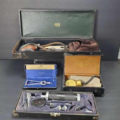 Vintage Medical Diagnostic Instruments: Otoscope, Sphygmomanometers, Tonometer